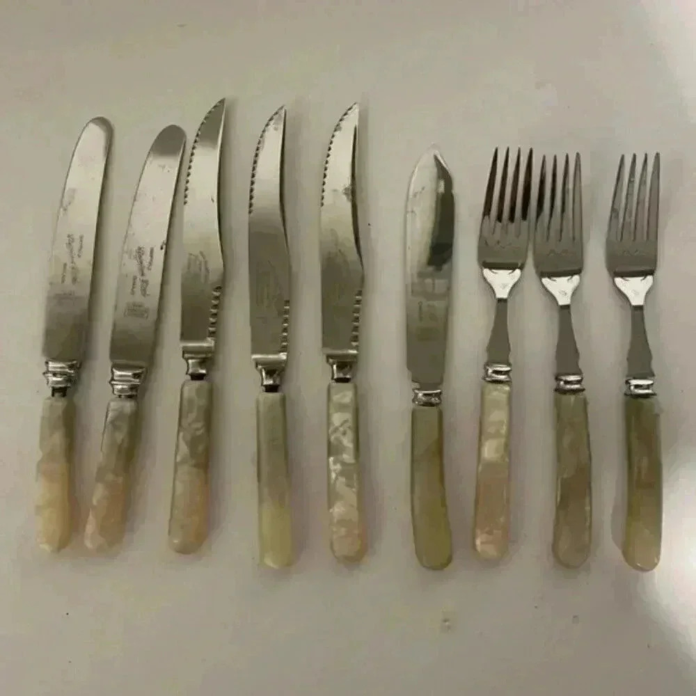 Vintage Holt Renfrew Sterling Silver w Mother of Pearl Handles - 9pc Set - Picture 1 of 13